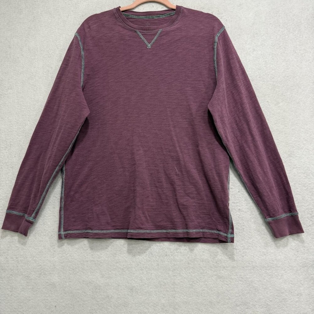 True Grit Shirt Mens Medium Purple Long Sleeve Slub Crewneck Contrast Stitch